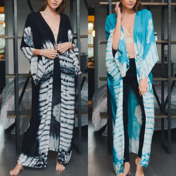 Kimono tie dye wrap cover up long BLACK - Picture 2 of 4